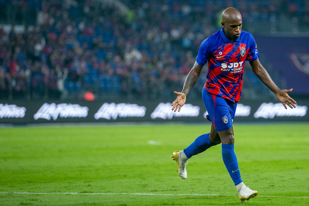 ISKANDAR PUTERI, 02 Nov - Heberty Fernandes celebrates after he scored a goal against Perak FC. (Photo by Jayden Seah/SNE-Photo)